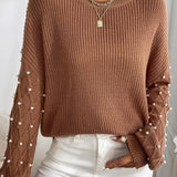 Pearl Detail Round Neck Long Sleeve Sweater
