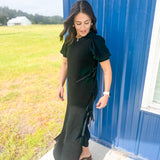 Midnight Elegance Midi Dress- Black