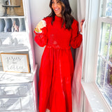 Karlie | Poplin Smock Tier Maxi Dress - Red