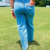 Cut Out Front Rhinestone Washed Denim Jeans- Light