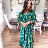 Vintage Floral Midi Dress - Hunter Green