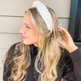 Knotted Leather Headband - White