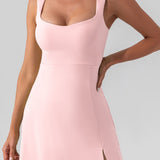 Square Neck Sleeveless Slit Mini Active Dress