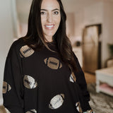 Sarah Sequin Football Sweatshirt - Black