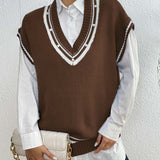 Pearl Trim Contrast V-Neck Sweater Vest