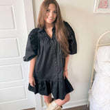 Karlie Solid Ruffle Dress - Black