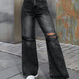 Distressed Wide Leg Jeans with Pockets