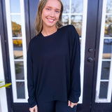 SOFT RIBBED SCOOP NECK TOP- BLACK
