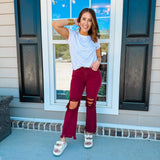 Chelsey HR Distressed Straight Pants - Wine