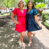 Madrigal Poplin Tiered Mini Dress- Navy