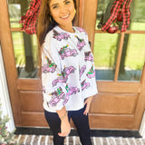 QOS White Trucks With Christmas Trees Sweatshirt *FINAL SALE*
