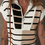 Striped Half Zip Sweater Vest