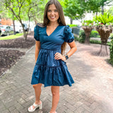 Madrigal Poplin Tiered Mini Dress- Navy