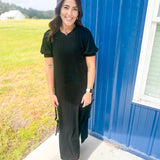 Midnight Elegance Midi Dress- Black