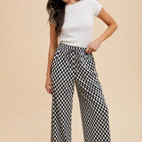 Annie Wear Drawstring Checkered Wide Leg Pants