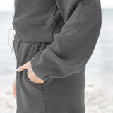 Ribbed Round Neck Long Sleeve Top and Shorts Set