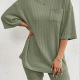 Ribbed Round Neck Top and Shorts Set