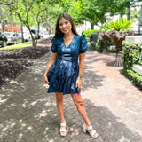 Madrigal Poplin Tiered Mini Dress- Navy