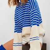 Striped Mock Neck Long Sleeve Sweater