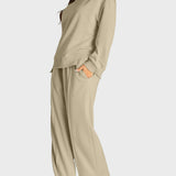 Round Neck Long Sleeve Top and Slit Pants Set