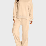 Round Neck Long Sleeve Top and Slit Pants Set