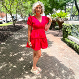 Madrigal Poplin Tiered Mini Dress- Fuschsia