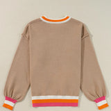 Contrast Round Neck Long Sleeve Sweater