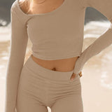 Scoop Neck Long Sleeve Top and Shorts Set