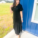 Midnight Elegance Midi Dress- Black