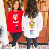QOS Red Metallic Santa Nutcracker Sweatshirt