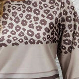 Plus Size Leopard Round Neck Long Sleeve Top
