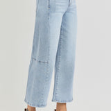 RISEN Full Size High Rise Seamed Detail Wide Leg Crop Jeans