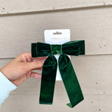 Velvet Bow Clip- Green