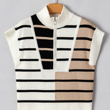 Striped Half Zip Sweater Vest