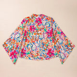 Printed Notched Long Sleeve Blouse
