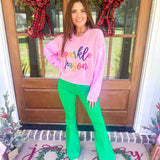 QOS Pink Sequin Sleeve Multi Pearl 'Sparkle Season'