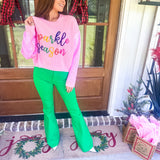 QOS Pink Sequin Sleeve Multi Pearl 'Sparkle Season'