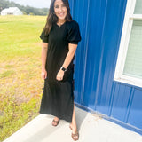 Midnight Elegance Midi Dress- Black