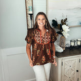 Bloom Into Fall Top - Brown