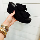 Put A Bow On It Wedge - Black Faux Suede