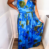 Neiva Floral Descanso Pleated Maxi Dress - Blue