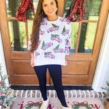 QOS White Trucks With Christmas Trees Sweatshirt *FINAL SALE*