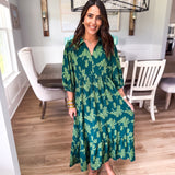 Vintage Floral Midi Dress - Hunter Green