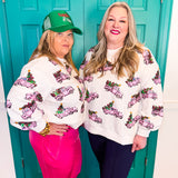 QOS White Trucks With Christmas Trees Sweatshirt *FINAL SALE*