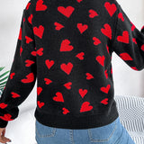 Heart Round Neck Long Sleeve Sweater