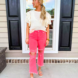 Kaleigh High Rise Straight Leg Crop Pant - Coral