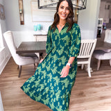 Vintage Floral Midi Dress - Hunter Green