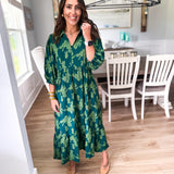 Vintage Floral Midi Dress - Hunter Green