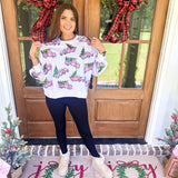 QOS White Trucks With Christmas Trees Sweatshirt *FINAL SALE*