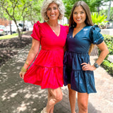 Madrigal Poplin Tiered Mini Dress- Fuschsia